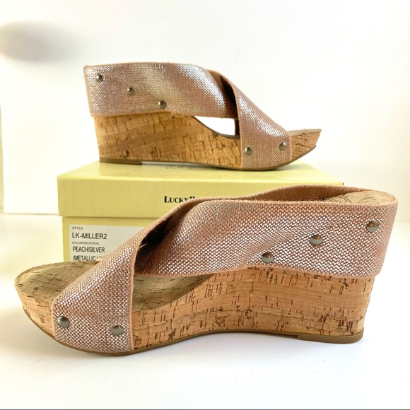 ⚡️Host Pick⚡️Lucky Brand Miller 2 Cork Platform Wedge Sandals in Metallic Peach - Picture 7 of 16